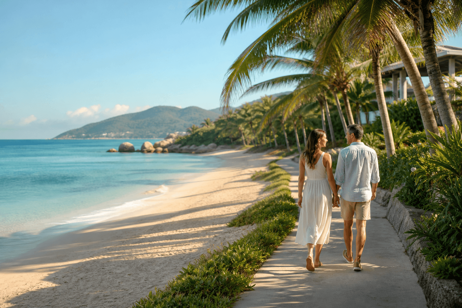International couple enjoying a tropical Hainan island wellness journey